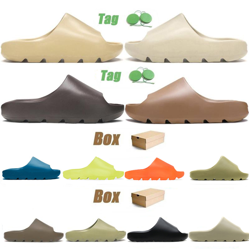 

2021 Slides Graffiti Foam Race Bone Resin Desert Sand Designer Slippers Summer Fashion Earth Brown Flat Slide Men Women Beach Causal Sandals White Orange Blue, Box