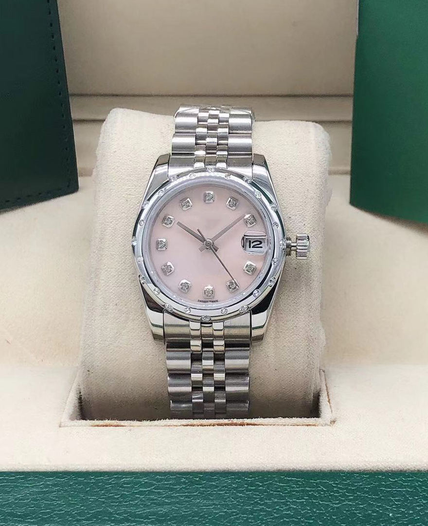 

High quality gold Casual fashion 31mm date womens watches Ladies dress bracelet stainless steel watch diamond ring automatic mechanical wristwatch box bag jacket, Sapphire
