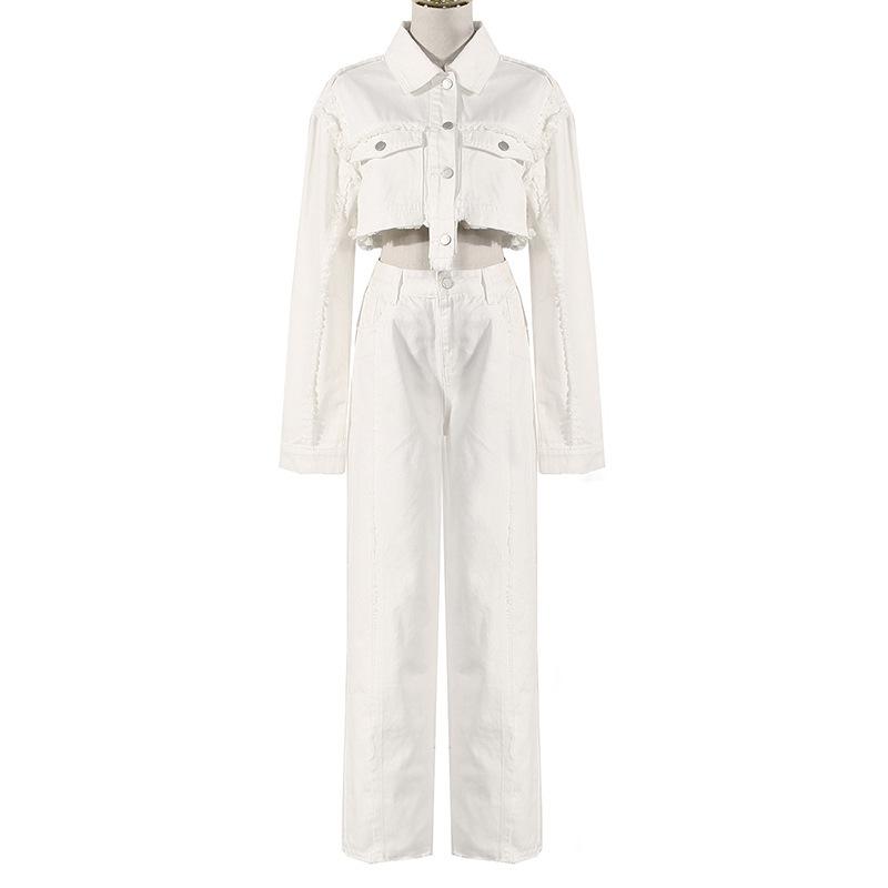 

Women' Two Piece Pants SeeBeautiful Pieces Chain Spliced Irregular Loose Denim Coat Wide Leg Jeans Fashion 2021 Autumn Winter Women G740, Trousers