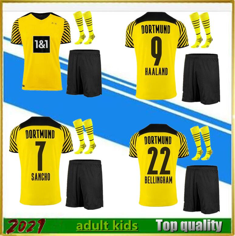 

2021 REUS Soccer Jersey Adult kids Kits+Socks 20/21 HAZARD HAALAND SANCHO GOTZE PACO ALCACER Full set football shirt, 20/21 4th