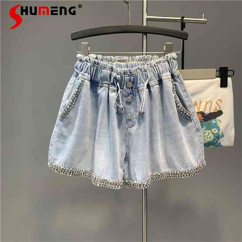

Summer European Women Exquisite Denim Shorts Ladies Fashion Plus Size Loose Wide Leg A- Line Jeans Pants 210629, Light blue