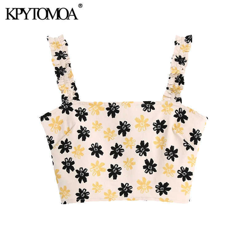 

KPYTOMOA Women Fashion Floral print Cropped Tank Tops Vintage Back Elastic Wide Straps Female Camis Mujer 210616, As picture
