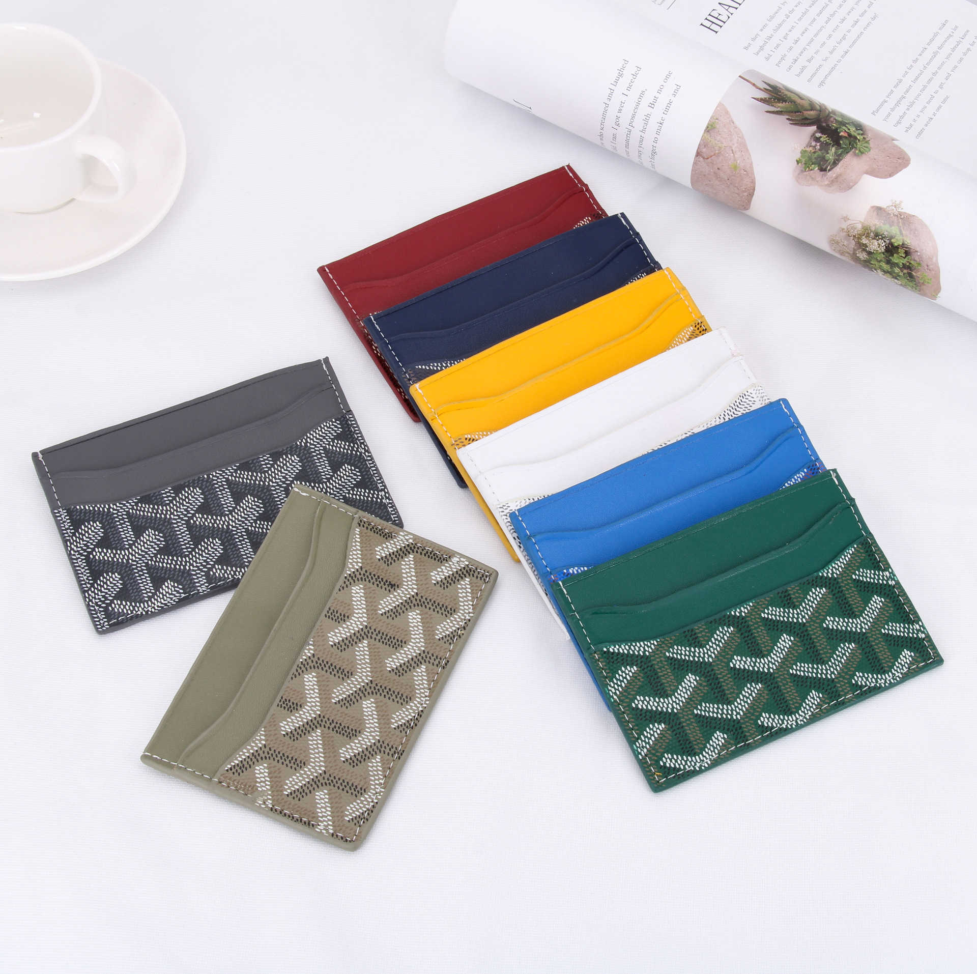

Ultra Thin Luxury Multifunctional Business Card Holder Bags Dogtooth Letter Printed Coin Purse Passport Driver's License Cover le Wallets, Brown;gray