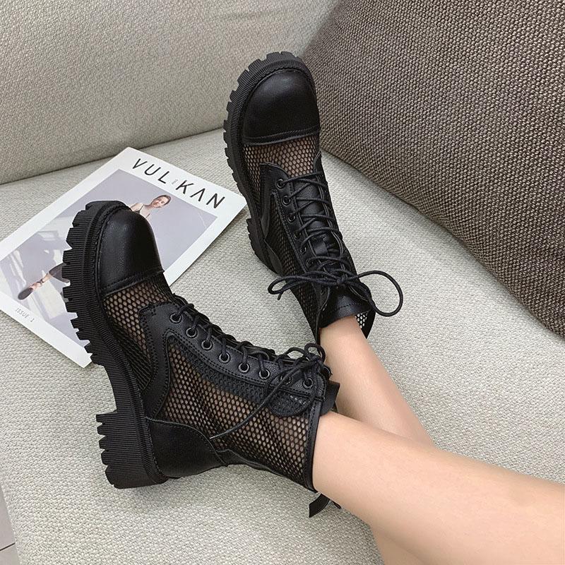 

2021 Martin Boots Street Fashion Summer New Mesh Breathable All-Match Women's Shoes Sandals Round Head High Gang Solid Color, White 1