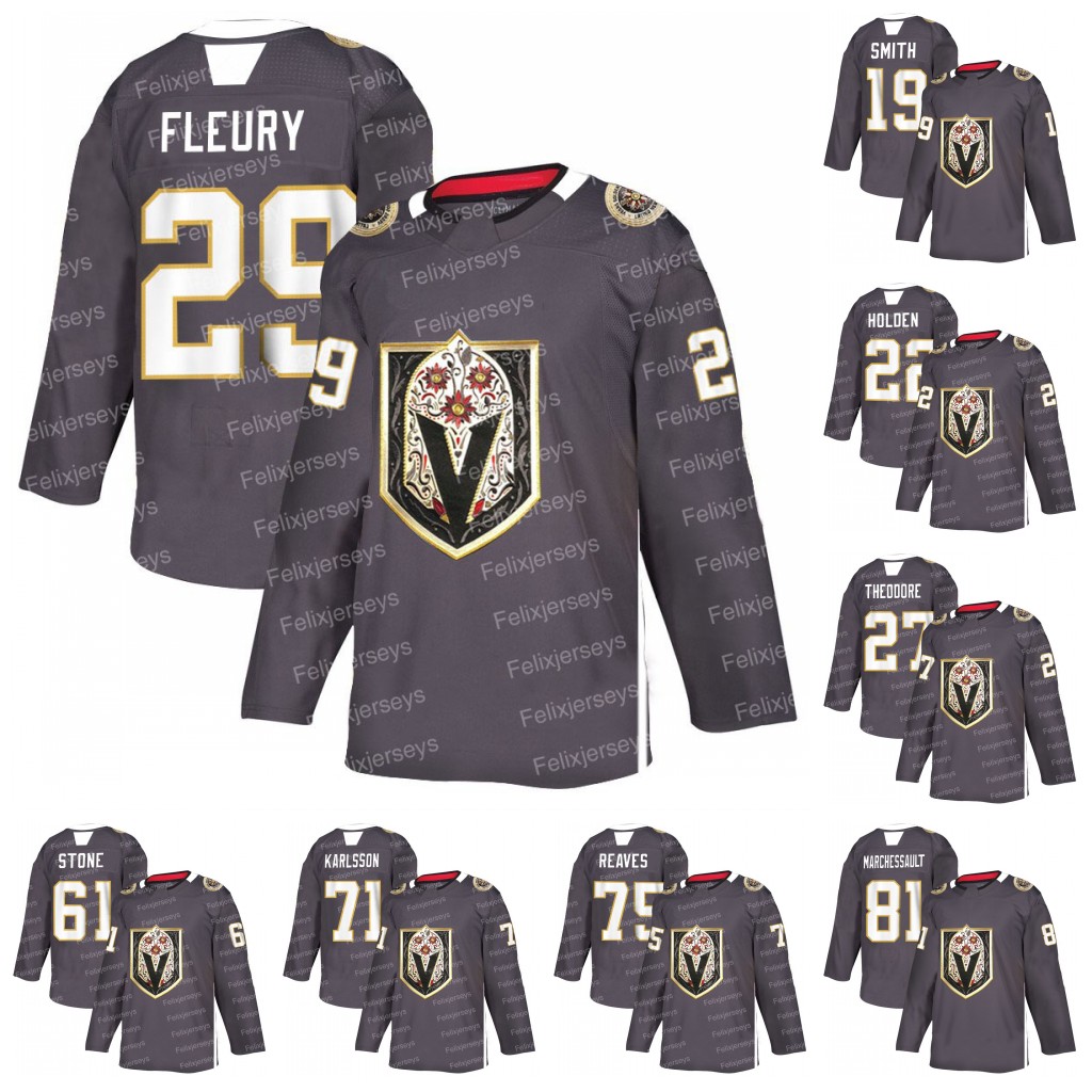 

29 Marc-Andre Fleury Vegas Golden Knights Latino Heritage Night Jersey William Karlsson Ryan Reaves Mark Stone Jonathan Marchessault Pietran, Black;red