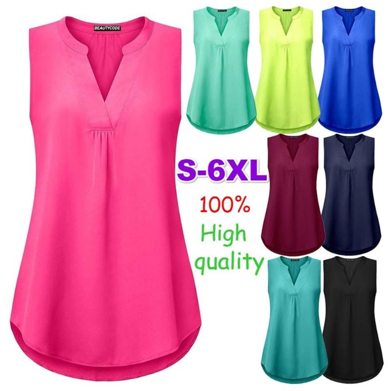

Women Casual V-neck Blouse Loose Sleeveless Vest Shirt Ladies Fashion Solid Color Off Shoulder Plus Size S-6XL Beach Wear Tank Sarongs