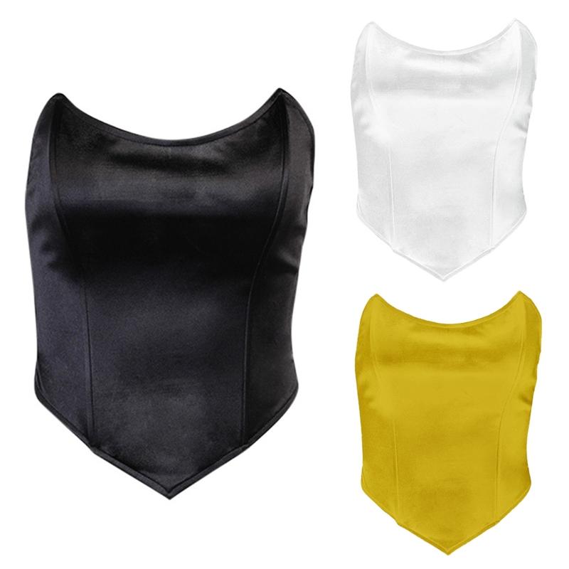 

Belts 573B Summer Style Slim Backless European &American Satin Tube Top Stitching Waist Wrap Chest Asymmetric Sleeveless, White