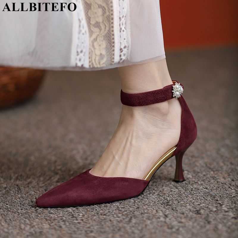 

ALLBITEFO Two piece fashion sheepskin genuine leather women sandals women heels shoes summer beach sandals high heel shoes 210611, As picture
