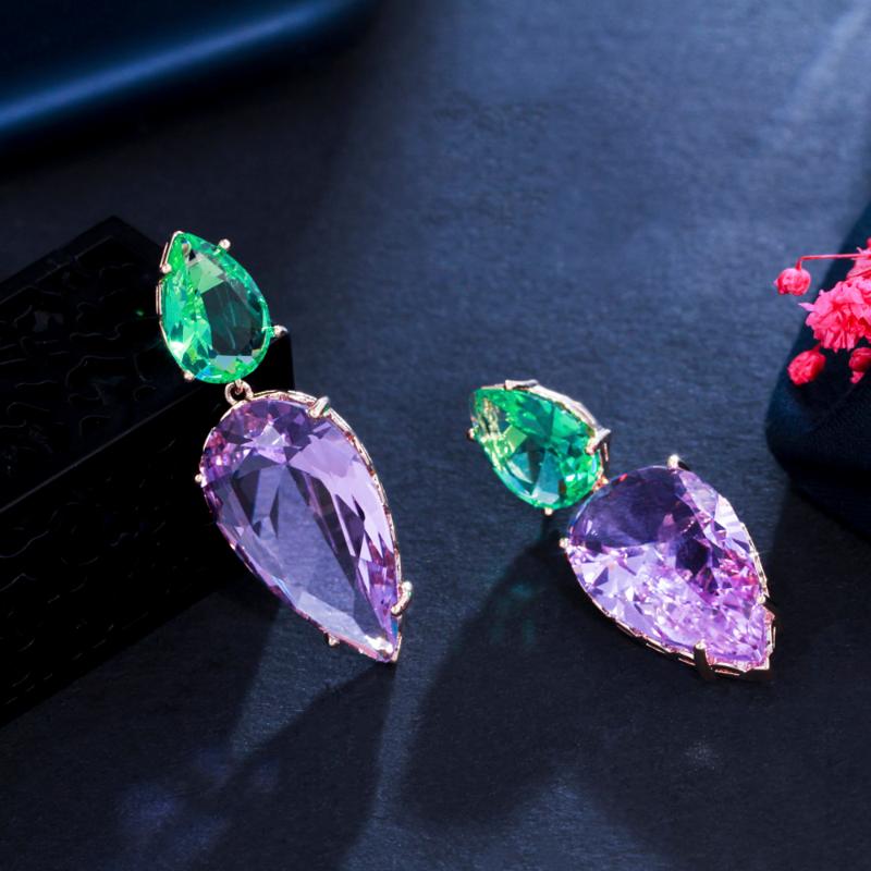 

Dangle & Chandelier ThreeGraces Elegant Purple Green Cubic Zirconia Big Water Drop Earrings For Women Festive Party Costume Jewelry ER722, Silver