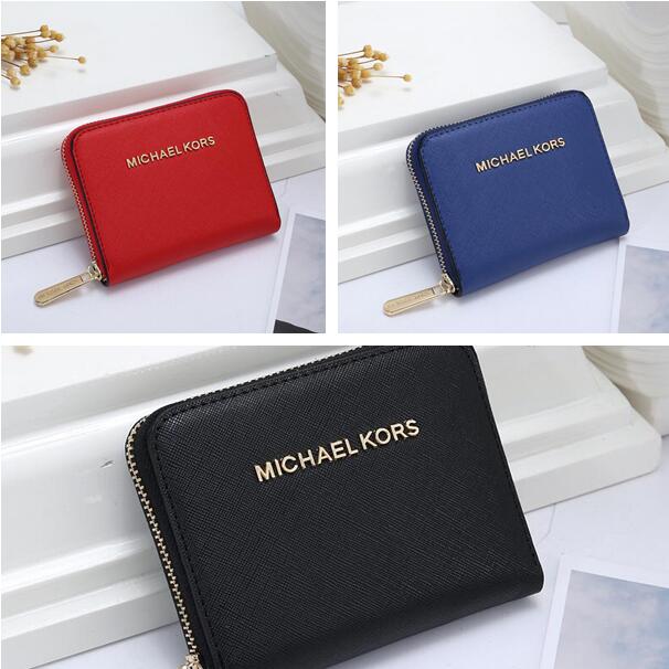 

128 Hot sell michael Mk Kors women long short zipper wallet men Bank card package coin purse leather clutch bag card holder purse, Black;brown
