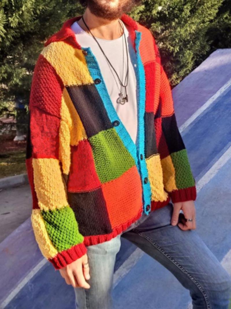 

Women' Knits & Tees Harry Styles Cardigan Retro Rainbow Colorblock Knitted Mid-length Sweater Jacket Women Clothing 2021 Autumn Winter, As pic