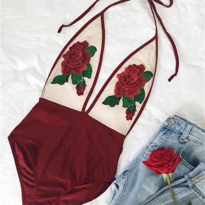 

fashion bodycon Red lace jumpsuit romper Elegant embroidery floral sleeveless bodysuit women slim party sexy 210517, Beige