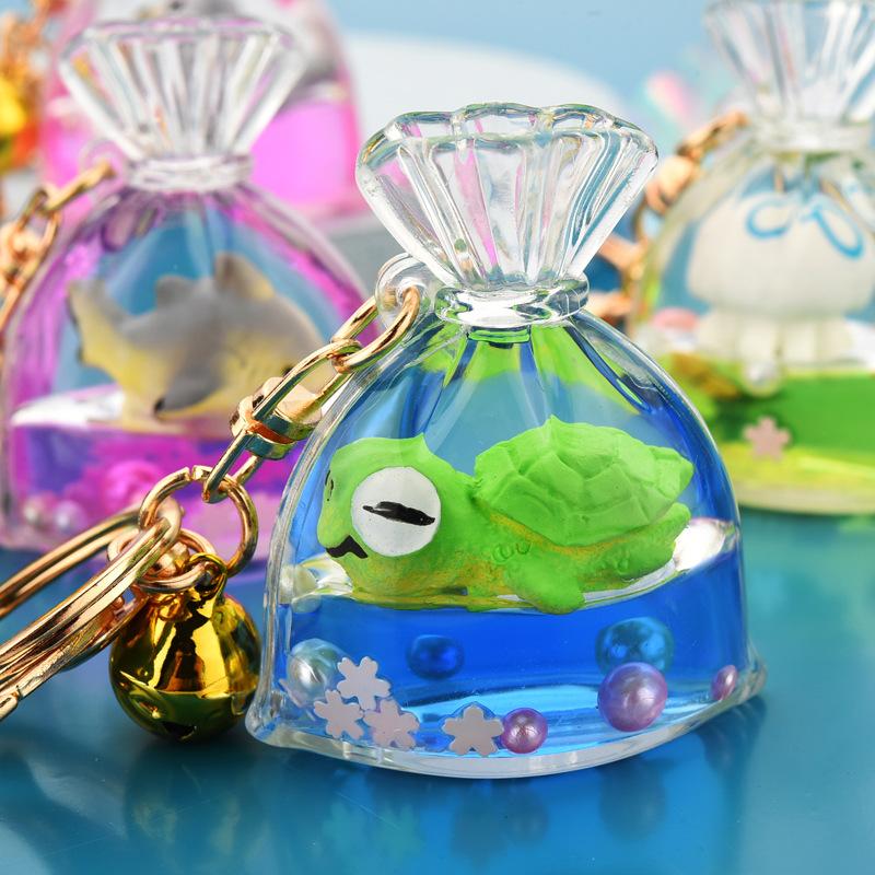 

Keychains Floating Ocean Ainmals Doll Keychain Oil Lucky Money Bag Pendant Acrylic Women Student School Gift