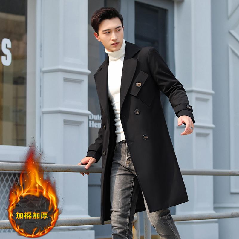 

Men's Trench Coats Winter Jacket Men Plus Size 4XL Casual Cotton Warm Parka Faux Fur Hooded Wool Long Windbreaker, Wine