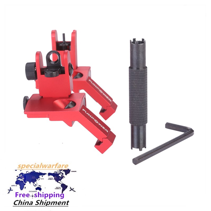 

Red 45 degree offset flip up iron front and rear backup sight for rifle