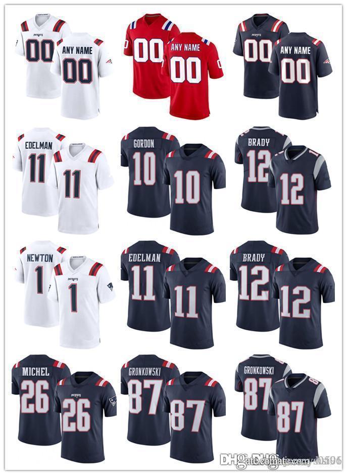 

custom Men New England youth Patriots 12 Tom Brady 11 Julian Edelman 87 Rob Gronkowski 10 Josh Gordon Football Jerseys, Black;red
