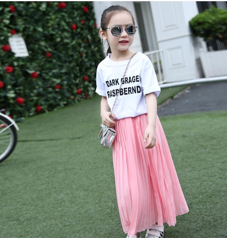 

Skirts Girls Long Skirt Children Clothes Kids Pink Black Pleated Teenage Summer 8 9 10 11 12 13 14 Years Mother, White