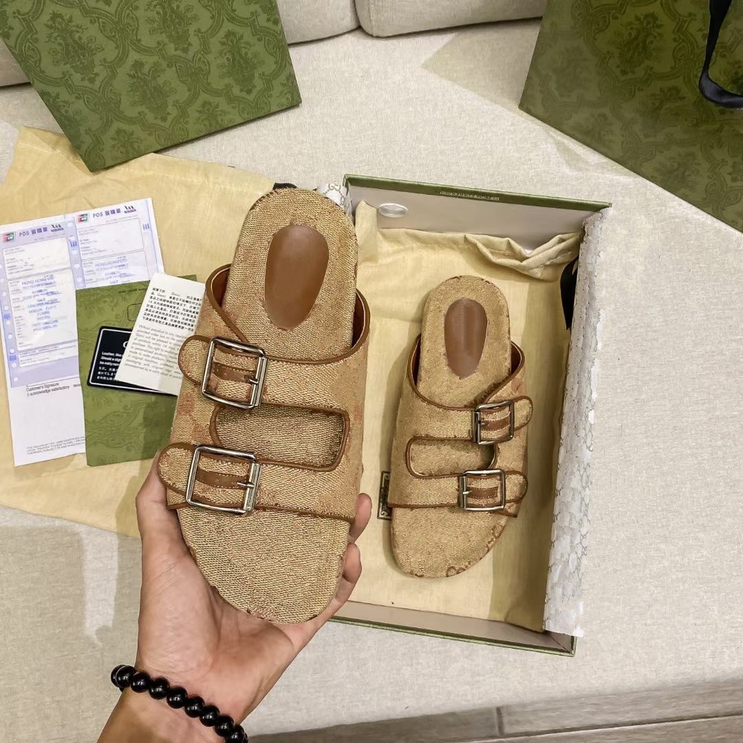 

Multicolor Flat Slippers Sandals Designer Women Fashion Buckle Beach Slides Mens Casual Lace-up Scuffs with 2 Straps Size 35-43 Wholesale, Extra costs