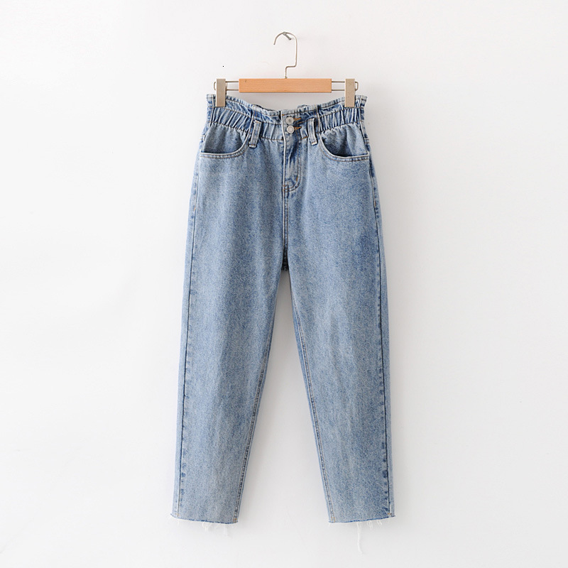 

jeans f6057 - women's spring and autumn 2021 elastic waist two button rough edge, Blue