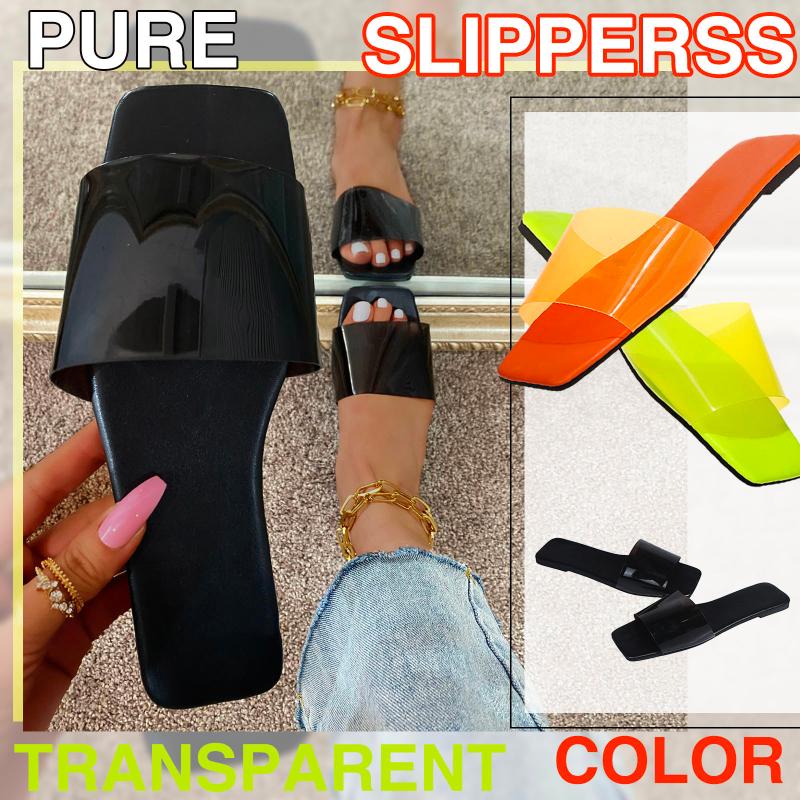 

Slippers Women's Casual Flat Transparent Square Sandals And Zapatillas Drop, Black
