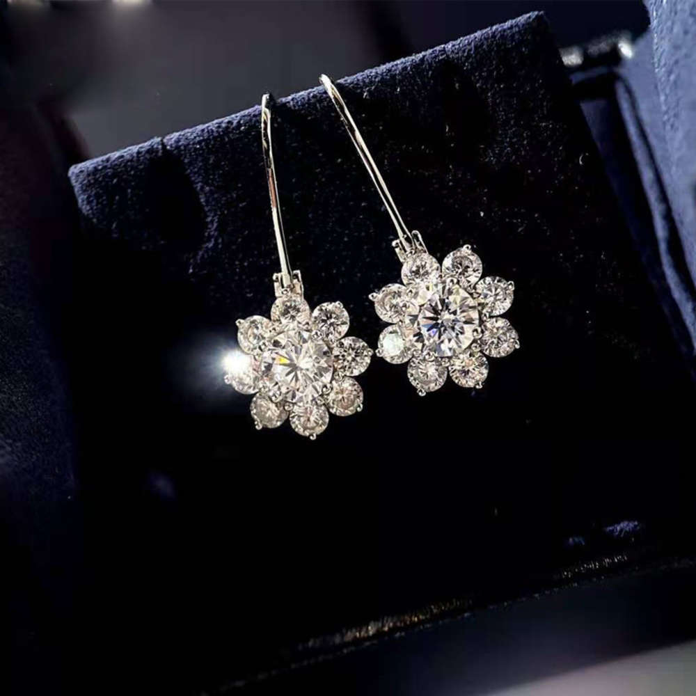 

HBP Sunflower ear hook 925 silver plated 18K imitation white gold earrings with Diamond Earrings