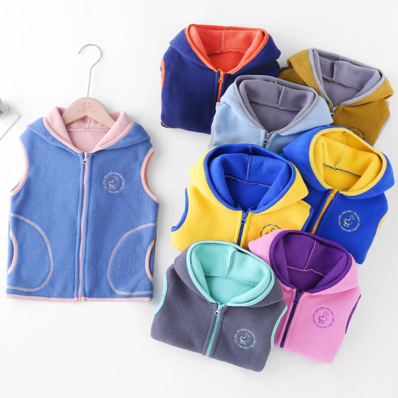 

Jackets Toddler Boys Girls Hooded Vest, Fashion Sleeveless Contrast Color Zip Up Fleece Hoodie Autumn Winter, Blue;gray