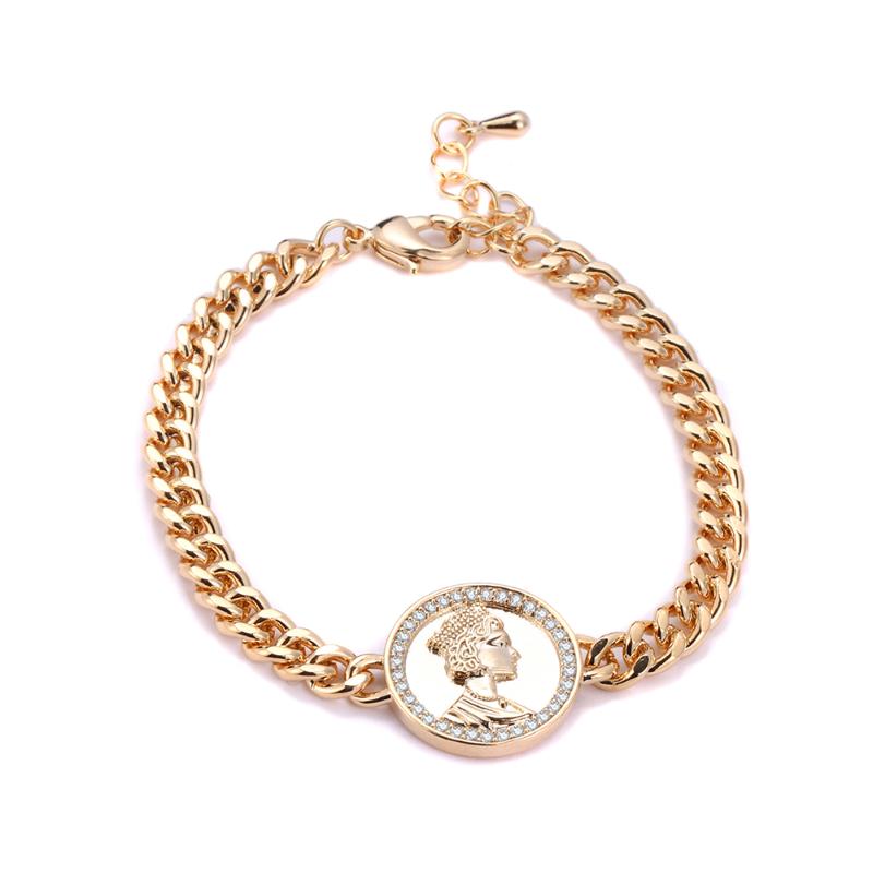 

Charm Bracelets 2021 Coins Bracelet Gold Color Chain Crown Queen Face Trendy Jewelry For Lover Elegant Gifts Pulseras Mujer