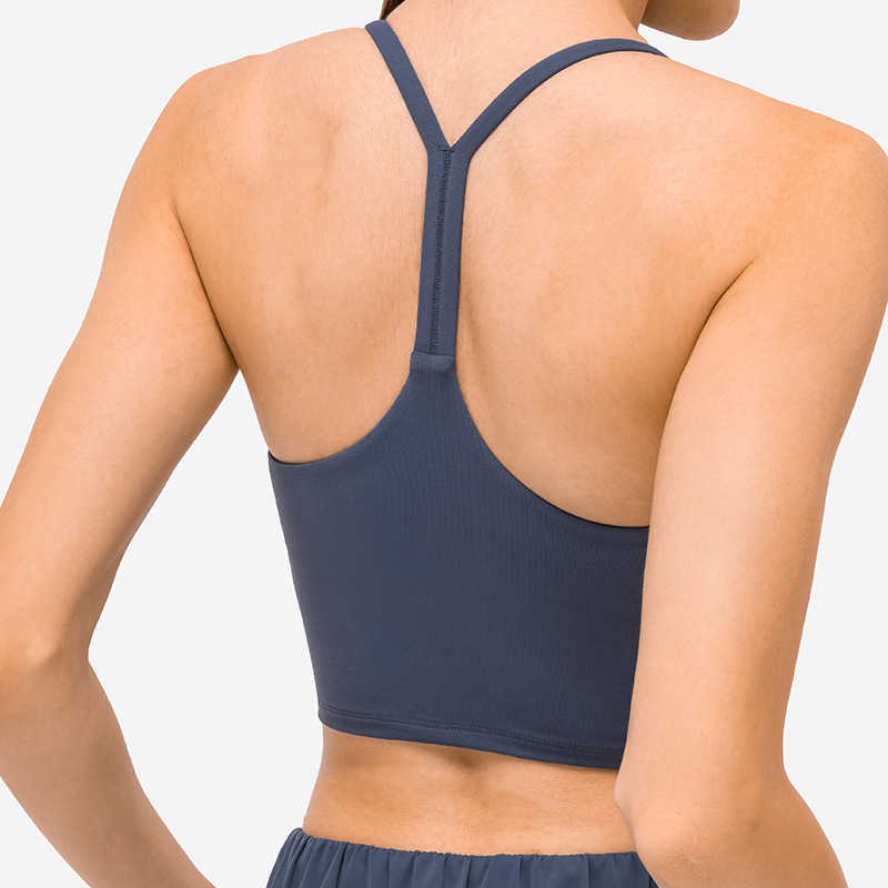 

L-82 Women Y shape Thin Straps Yoga Tops Training Outfit Vest Fitness Tank Sexy Underwear With Removable Chest Pad Lady Half Sling Sports, Black