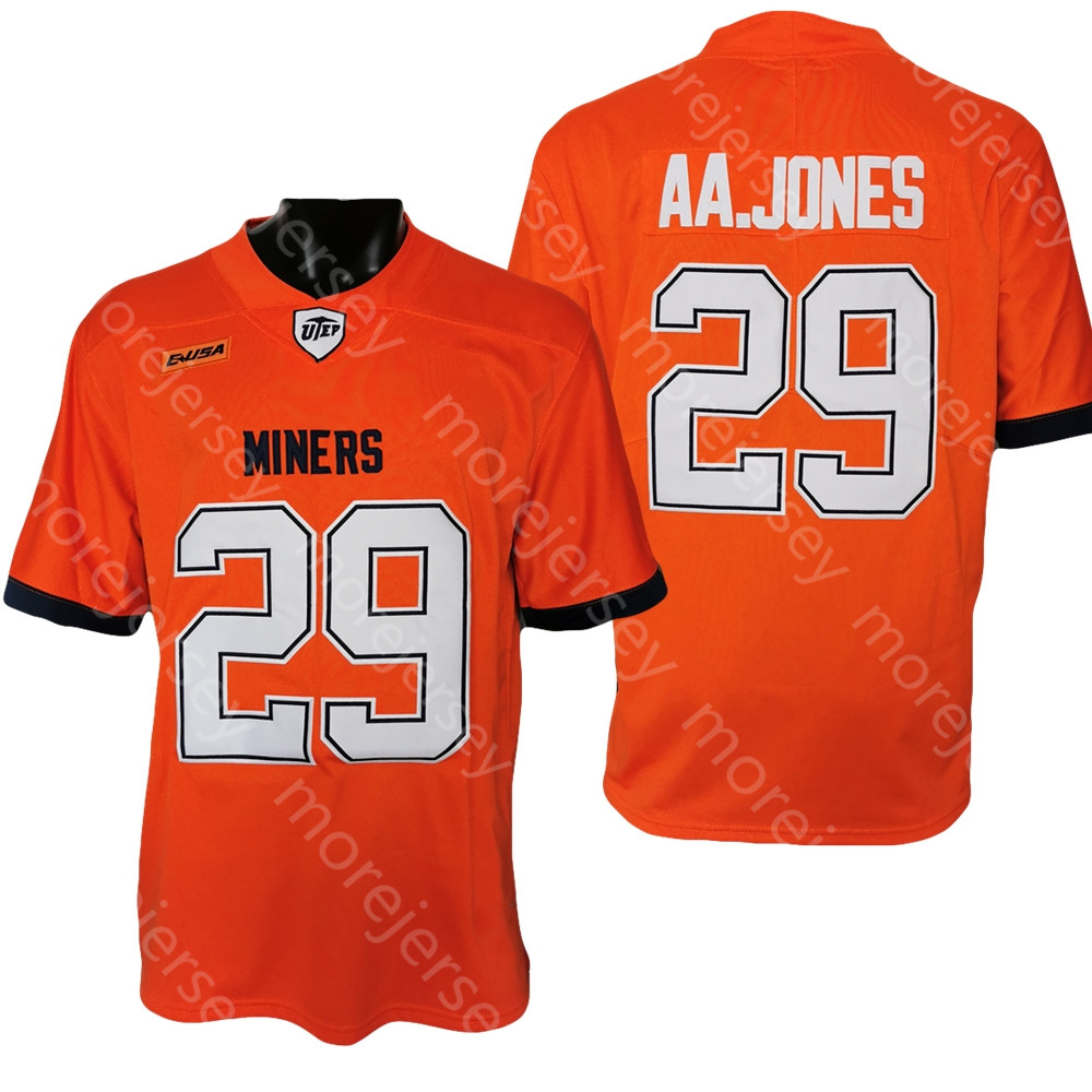 

NCAA College UTEP Miners Football Jersey AA. Aaron Jones Orange Navy Size S-3XL All Stitched Embroidery, As pic