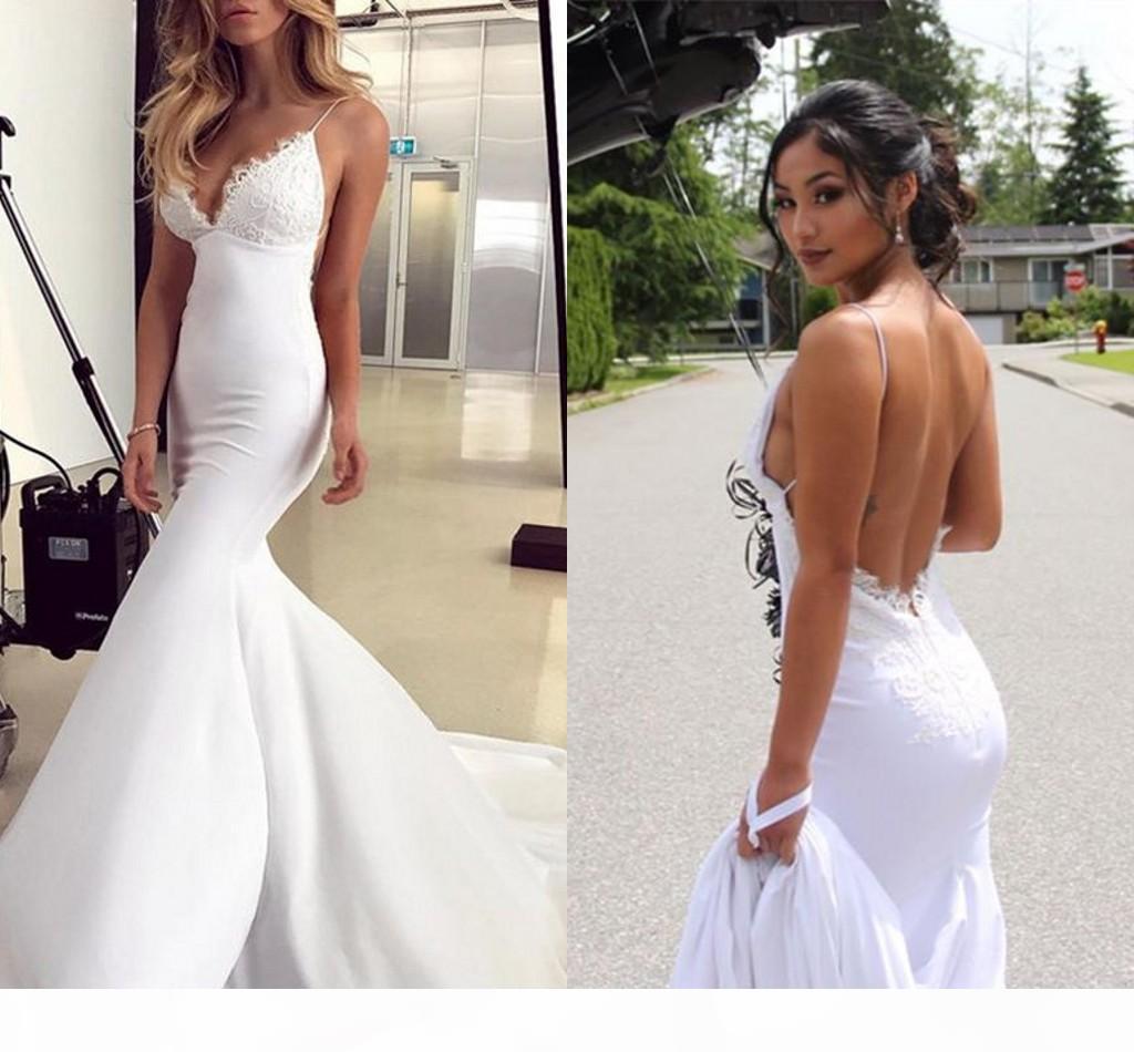 

Sexy Backless Beach Wedding Dresses Mermaid Bridal Gown Lace Spaghetti Straps Sweep Train Custom Made Plus Size 2021 Designer vestido de novia, Black & white