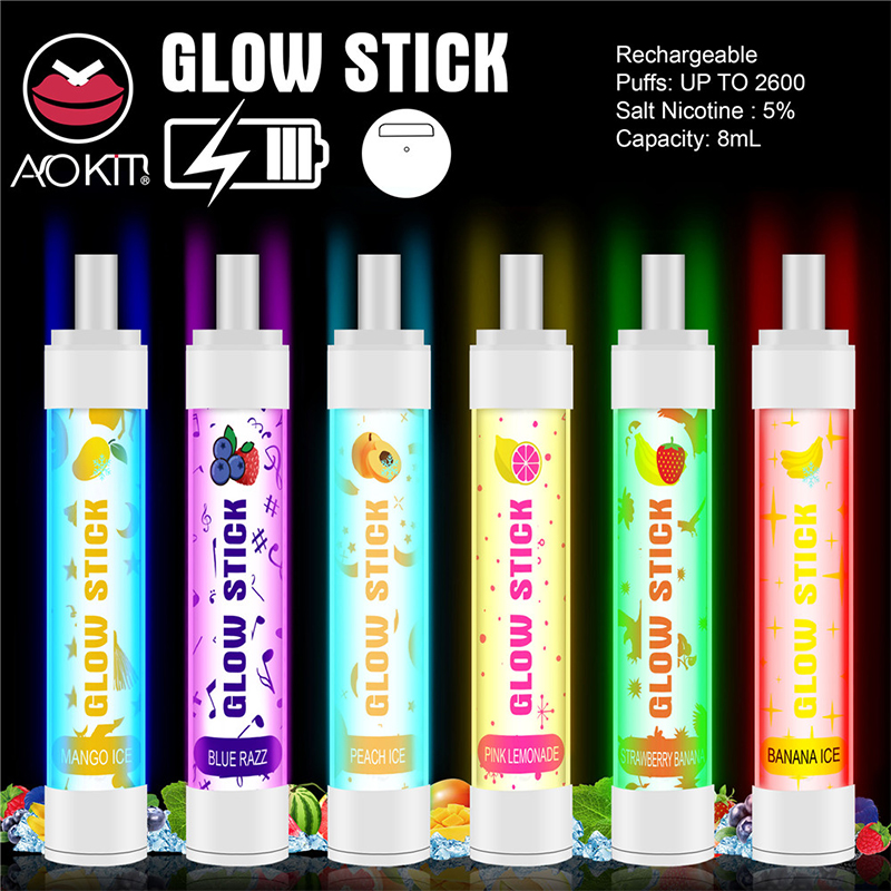 

Original Glowing Kit Vape Disposable Pod RGB Glow E-cigarettes Prefilled Light Stick 2600 Puffs Rechargeable Battery 8ml Device Aokit B Lanf, Mixed colors