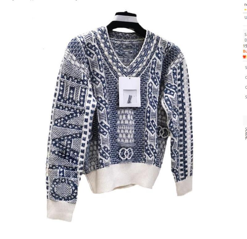 

2021 European and American new sweaters, autumn winter, lazy wind, loose and thin knitwear, long sleeves, retro pullover V-neck tops, W2
