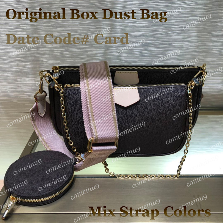 

Wholesale Women's multi color straps crossbody bag with box 44840 3 pieces set favorites shoulder bags with round small bag messenger bag 44823 high quality handbags, Shopping bag gift