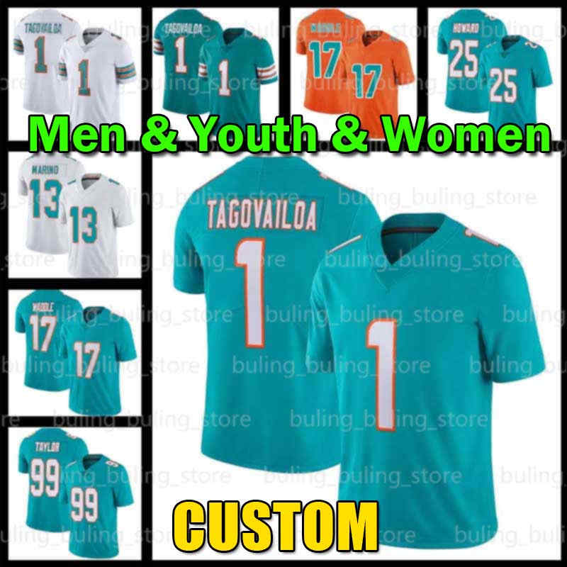 

Tua Tagovailoa Football Jersey 25 Xavien Howard Mike Gesicki 17 Jaylen Waddle Dolphin Jaelan Phillips Miami Will Fuller V Dan Marino Larry Csonka Jerome Baker Gaskin, Custom men (h t)