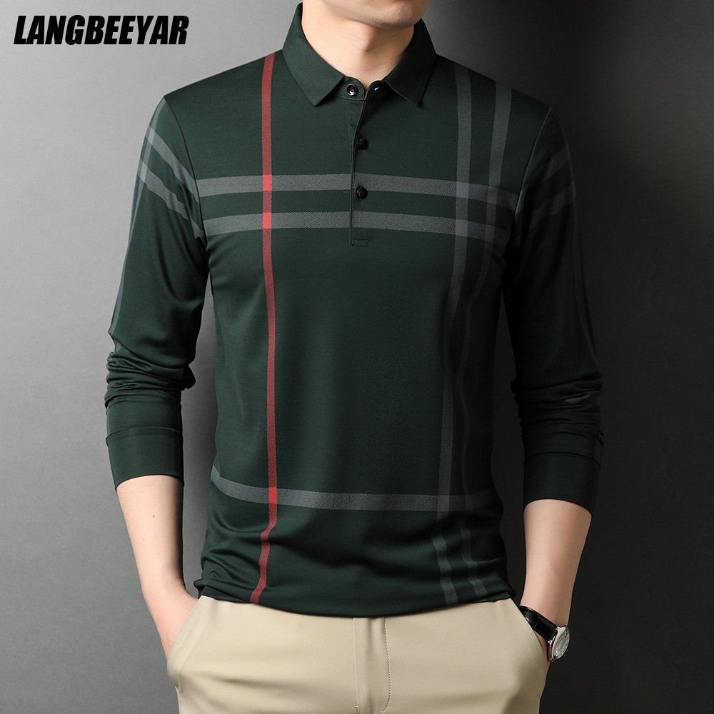 

High End Designer New Fashion Brand Polo Shirt Men 2021 Black Striped Korean Top Quality Casual Long Sleeve Tops Men Clothes