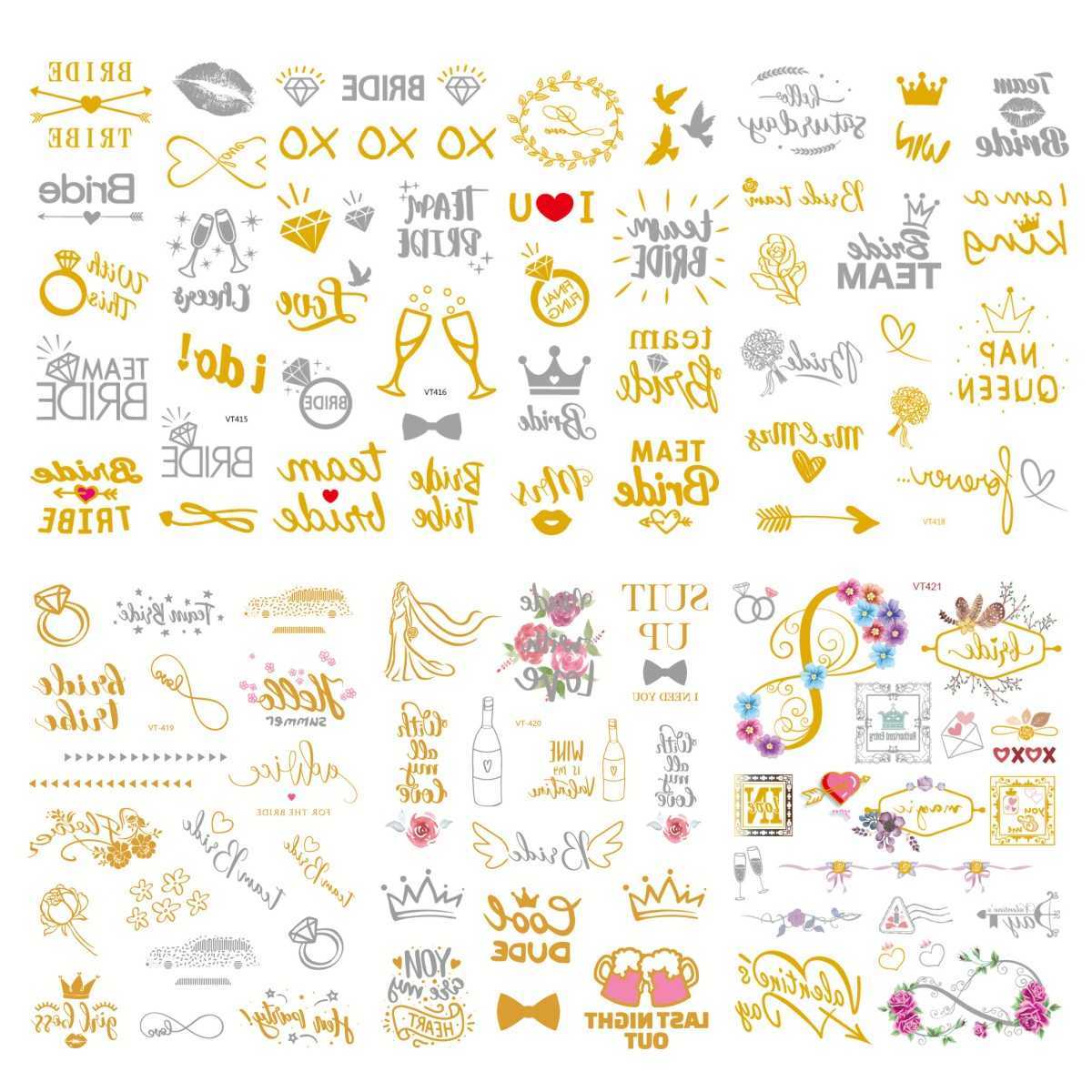 

7pcs Gold Silver Big Temporary Tattoo Wedding Decoration To Be Tattoos Sticker Team Bride Bachelorette Hen Party Supplies