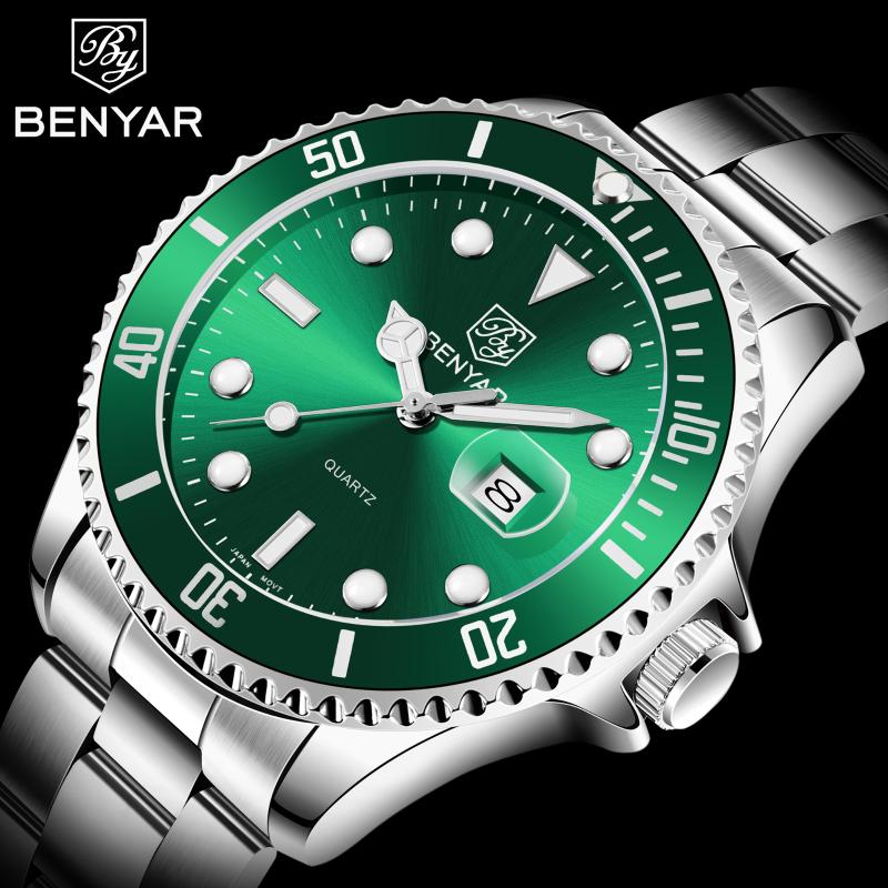

Wristwatches BENYAR Men's Watches Stainless Steel Waterproof Men Quartz WristWatch Japan Movement Business Relogio Masculino, Between blue