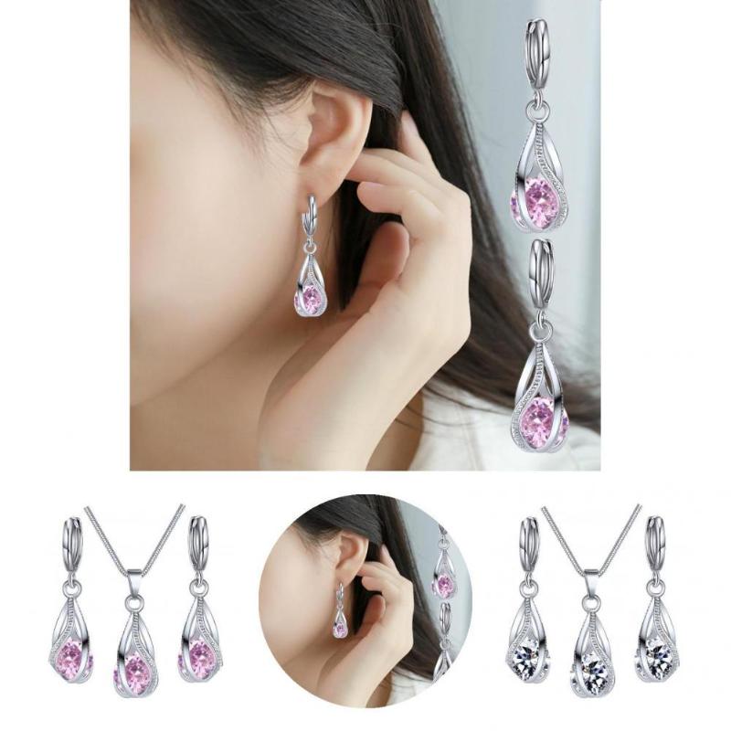 

Earrings & Necklace Elegant 3 Pcs/Set Fabulous Classic Dangle Jewelry Set Durable For Shopping, Silver