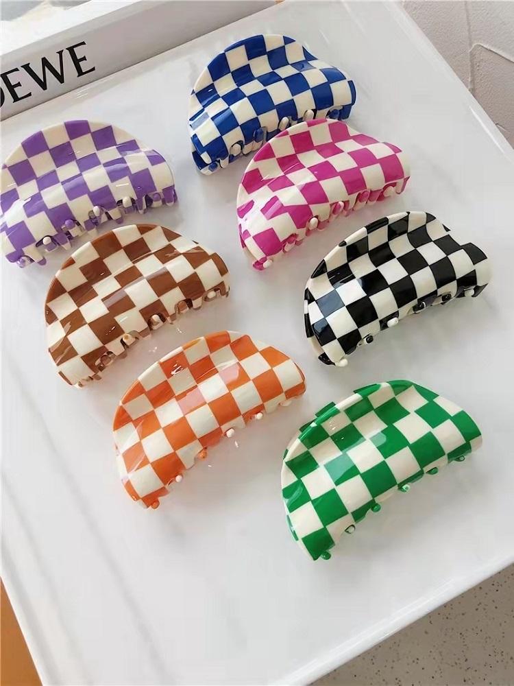 

Hair Clips & Barrettes Ins Multicolor Checkerboard Grid Semicircle Acetate Clip Claw Headwear Crab For Women Girls Accessories 2021, Golden;silver