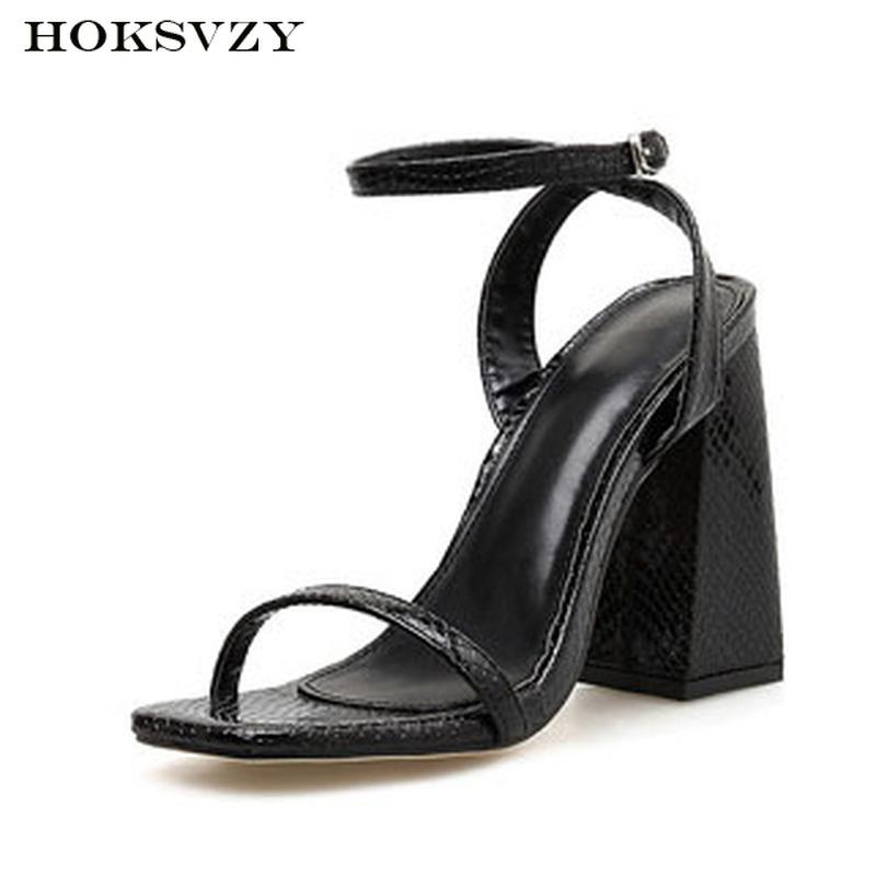 

Women Sexy 11.5cm Black Squre Heels Sandals Shoes Woman Speed Simple Thick High-heeled Female ZL-893-5