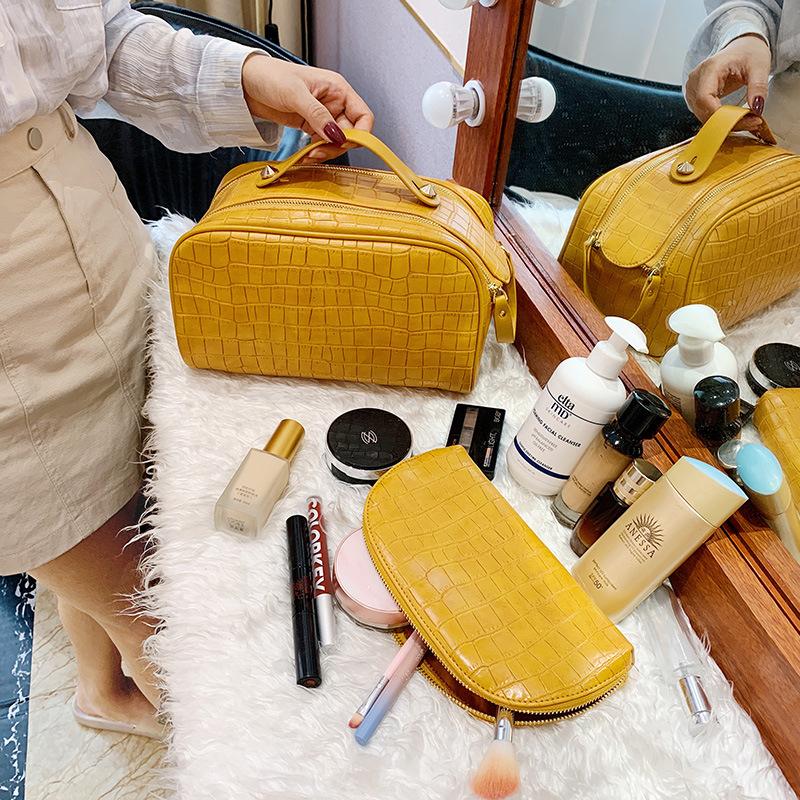 

Cosmetic Bags For Women 2021 Luxury Handbags Fashion Ladies Toiletry Set Small Leather Makeup Bag Korean Large Capacity & Cases, Black