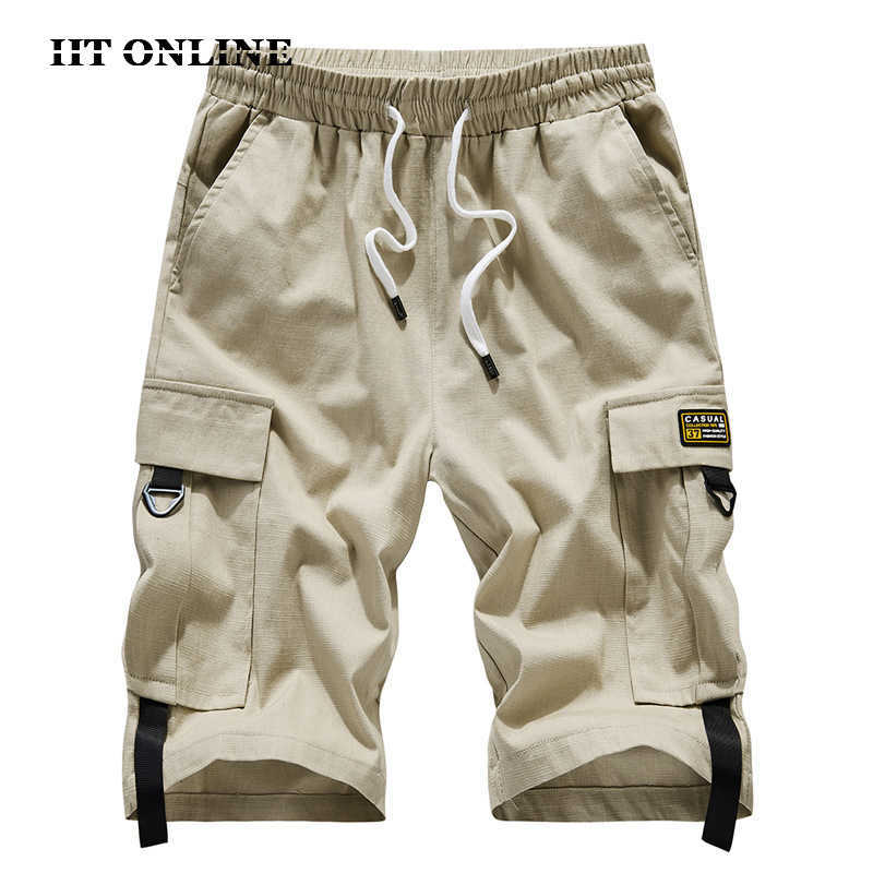 

Men's Cargo Shorts Summer Relaxed Fit Streetwear Side Pocke Casual Shorts Men Drawstring Elastic Waist Cotton Breeches Male 210603, Jw583khaki