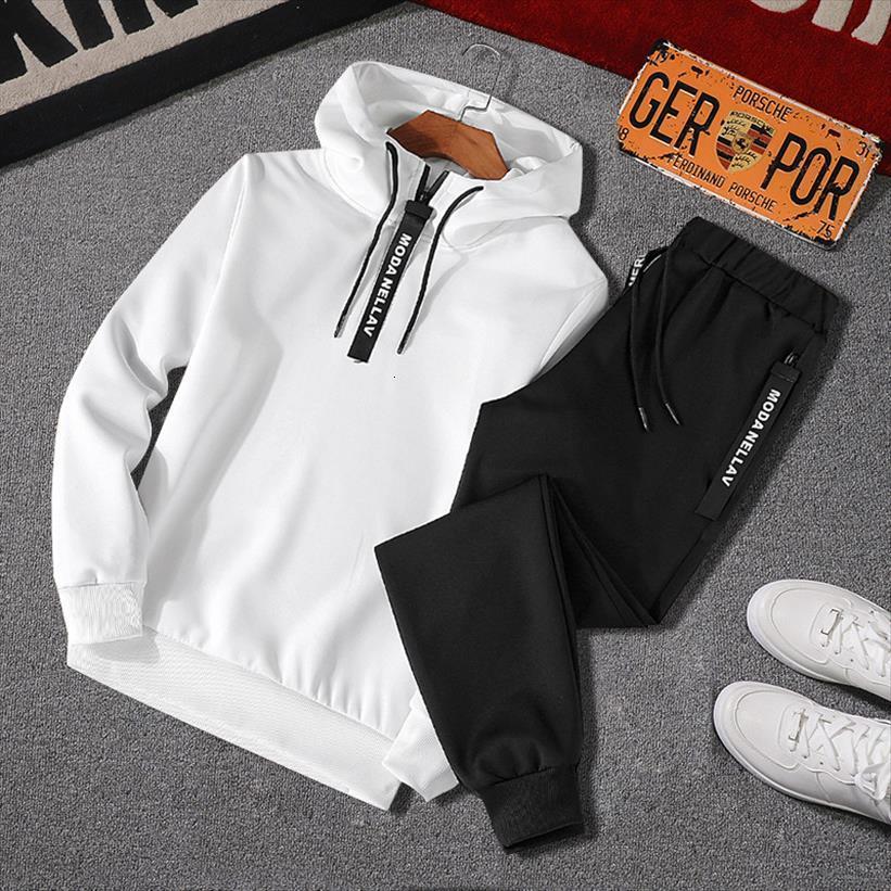 

spring autumn hooded sweatshirt men tracksuit outfit casual set hoodies pants 2pcs sets male sportswear loose sports suit, Gray