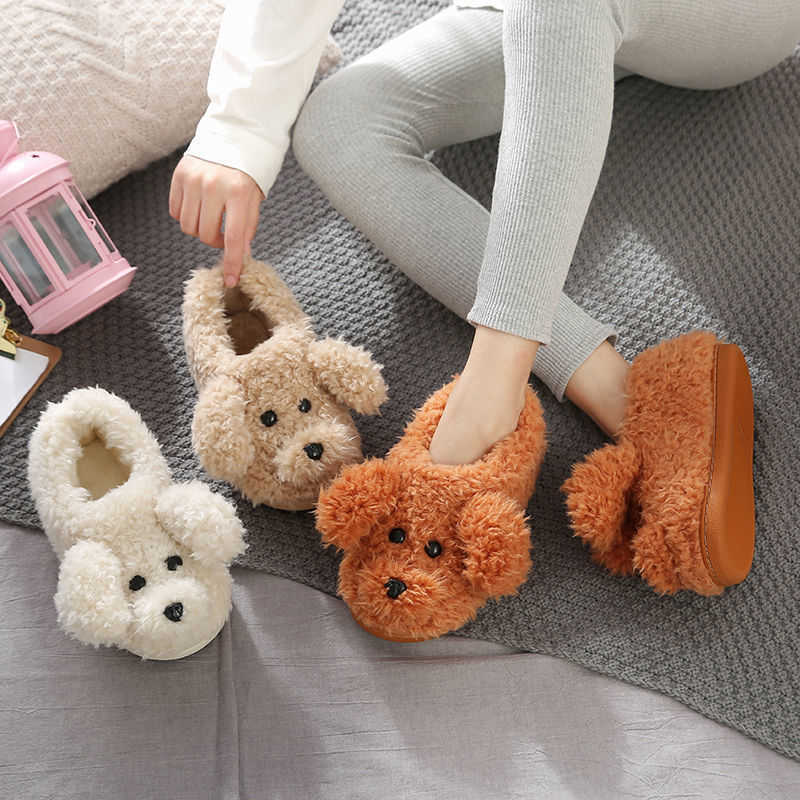 

Women Plush Slippers Winter Warm Soft Teddy Dog Sole Shoes Cotton Men Flip Flops Couples Home Ladies Indoor Bedroom Fur Slides H0827, Panda