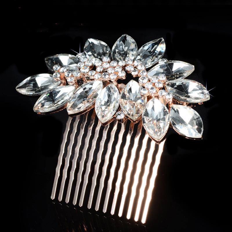 

Hair Clips & Barrettes Trendy Rose Gold Big Rhinestone Wedding Combs Crystal Bridal Accessories Jewelry Side Comb Hairpins MY786, Golden;silver