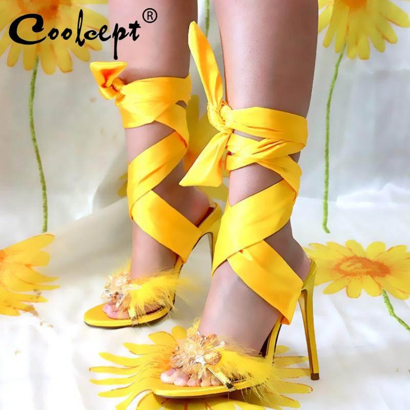 

Coolcept Women High Heels Sandals Fashion Ankle Strap Sexy Peep Toe Summer Shoes Crystal Party Show Footwear Size 35-43, Black