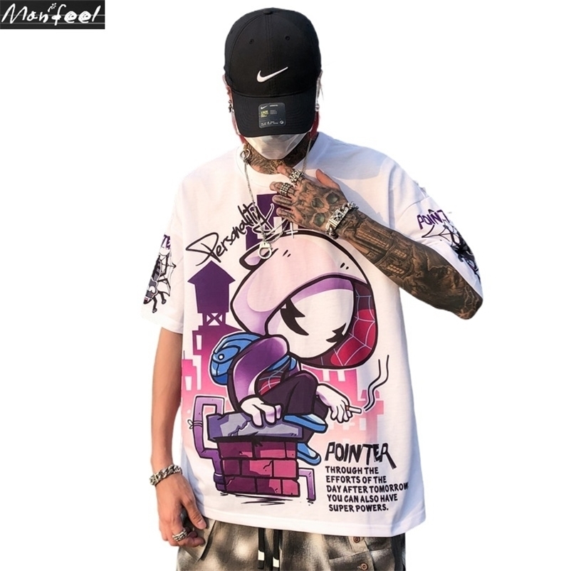 

Hip Hop Tees T-Shirt Spider Cartoon Style Harajuku Short Sleeve Loose Men T Shirt Casual Summer Oversized Male Punk Clothes 210409, White