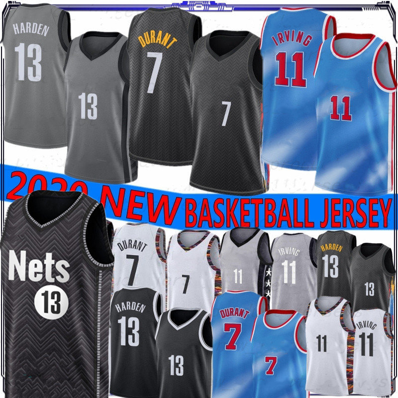 

2021 Men's BrooklynNetsNBABasketball Jerseys JamesHarden 13# KevinDurant 7# Irving 11# Jersey City Kyrie Edition Blue Black White, Black;red