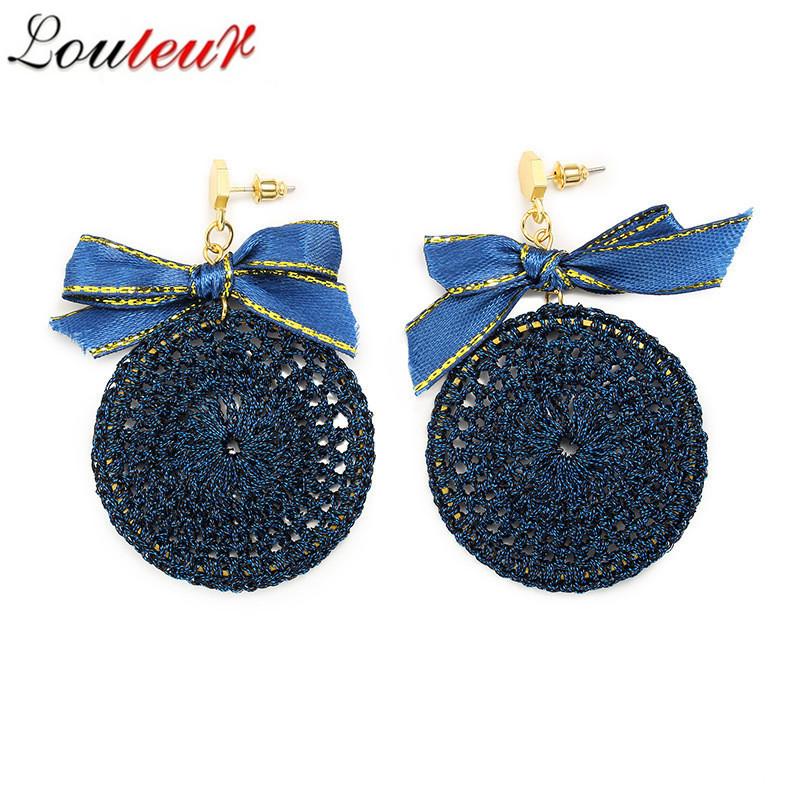 

Dangle & Chandelier LOULEUR 2021 Fashion Alloy Ribbon Big Round Earrings For Women Ethnic Dark Blue Bohemia Statement Earring Jewelry, Silver