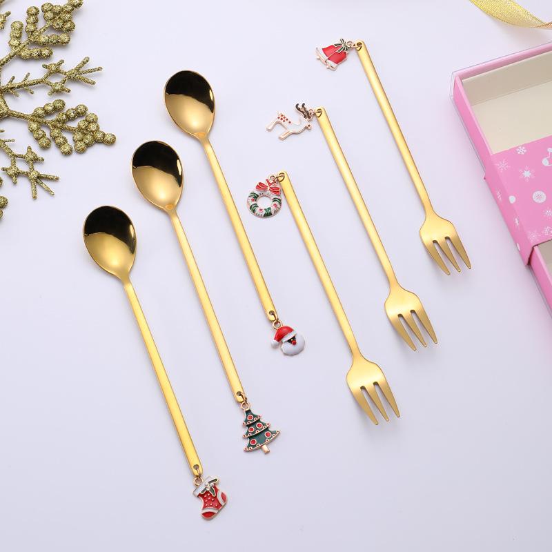 

Christmas Decorations Ornaments Coffee Spoon Stainless Gift Box Set 6pcs Tea Mixing Year Xmas